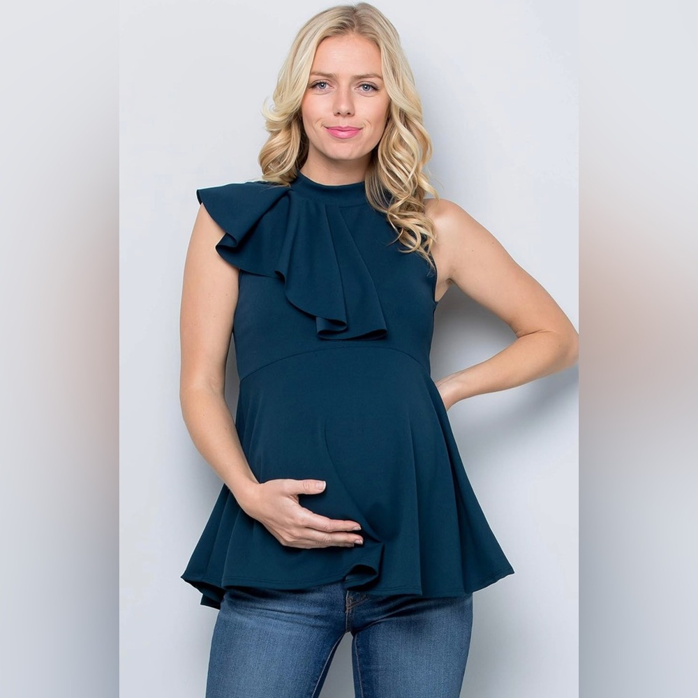 My Bump Maternity Cascading Side Ruffle Peplum Top/W Mock Neck Size Small